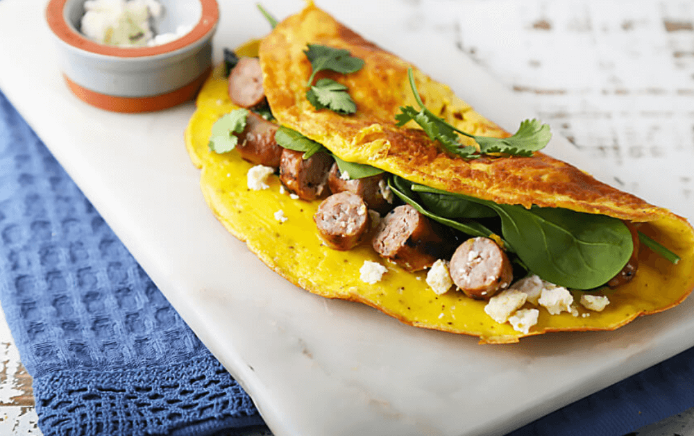 Cheese Omelette and Sausages